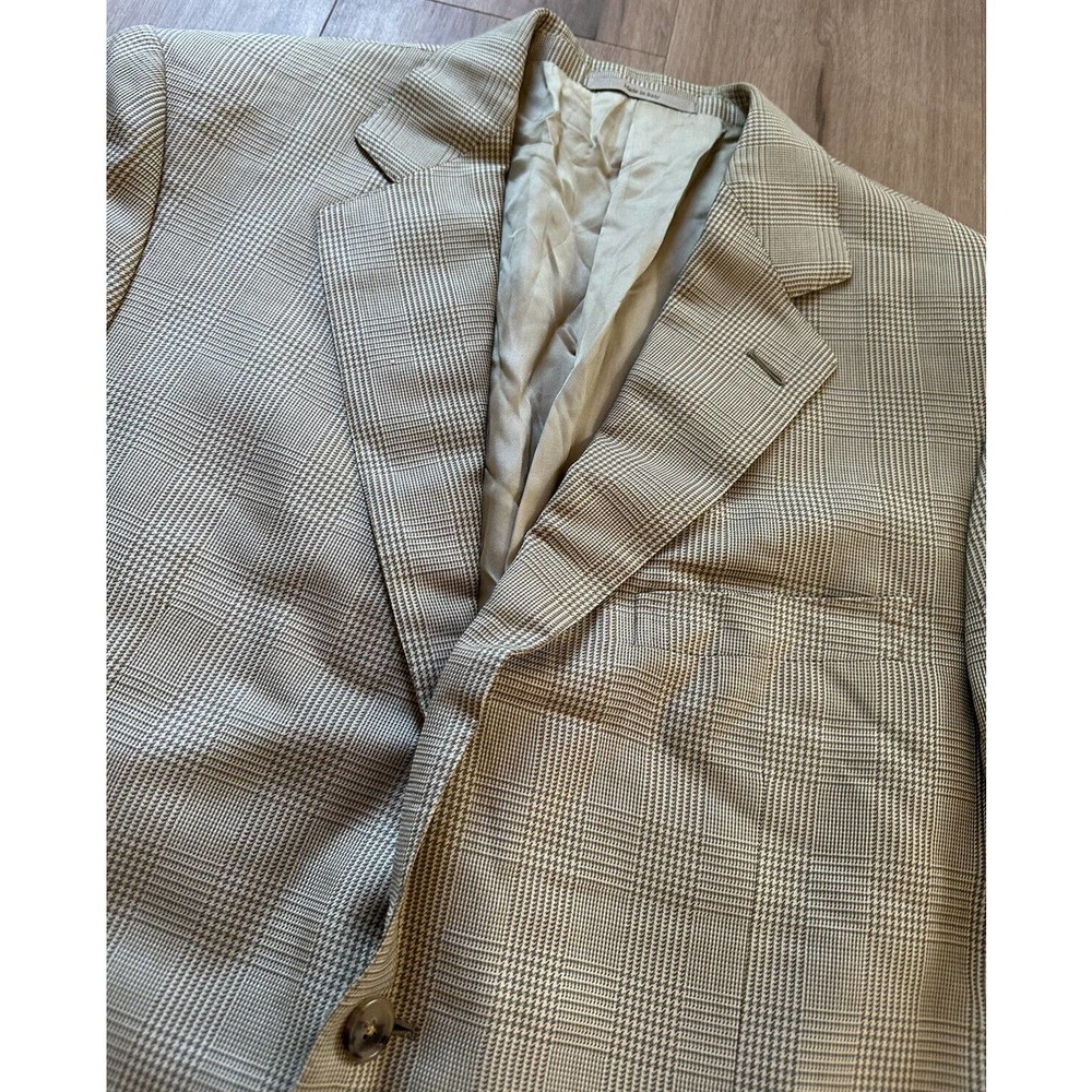 Ermenegildo Zegna wool & silk tan plaid jacket US 42 L EU 52 L